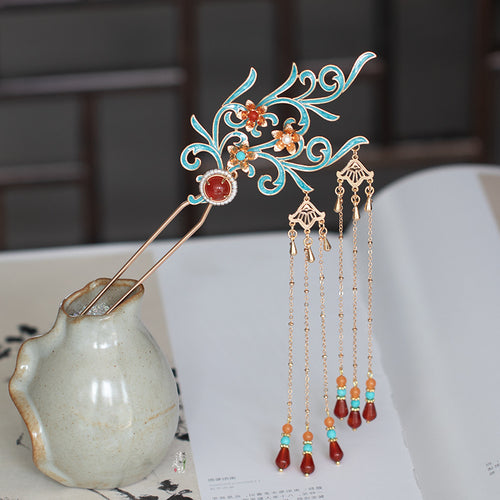 Ancient Style Red Agate Brass Tassel Hairpin