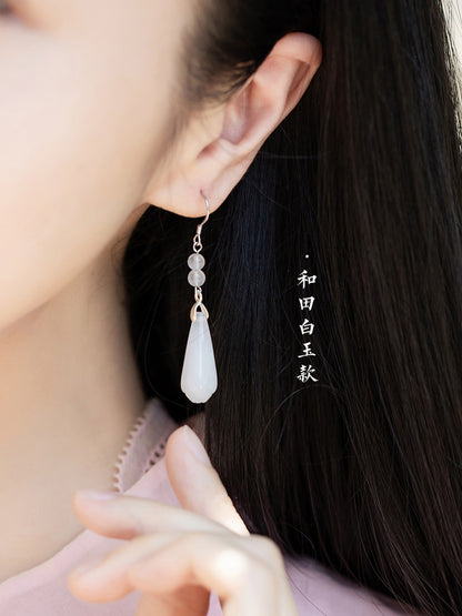 Natural White Jade Magnolia Earrings
