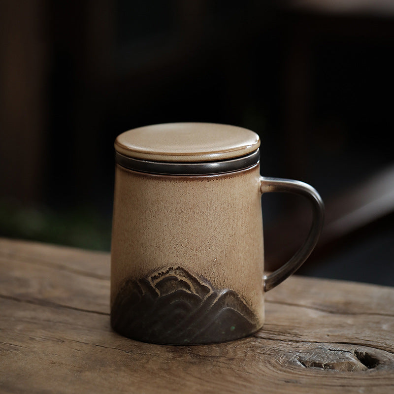 Kiln Baked Office Cup - Wooden Handle with Cover