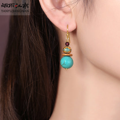 Vintage Chinese Style Non-Pierced Turquoise Ear Clip