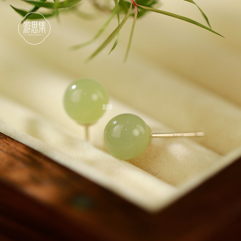 Clear Water Hetian Jade 925 Sterling Silver Earrings