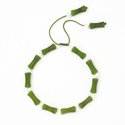 Vintage Charm Olive Jade Bamboo Bracelet