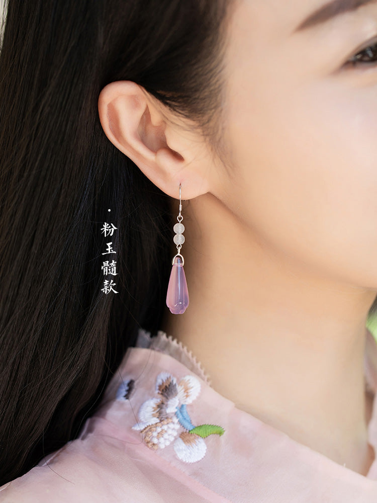 Natural White Jade Magnolia Earrings