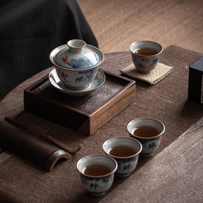 Pure Hand Drawing Blue and White Porcelain Kung Fu Tea Set