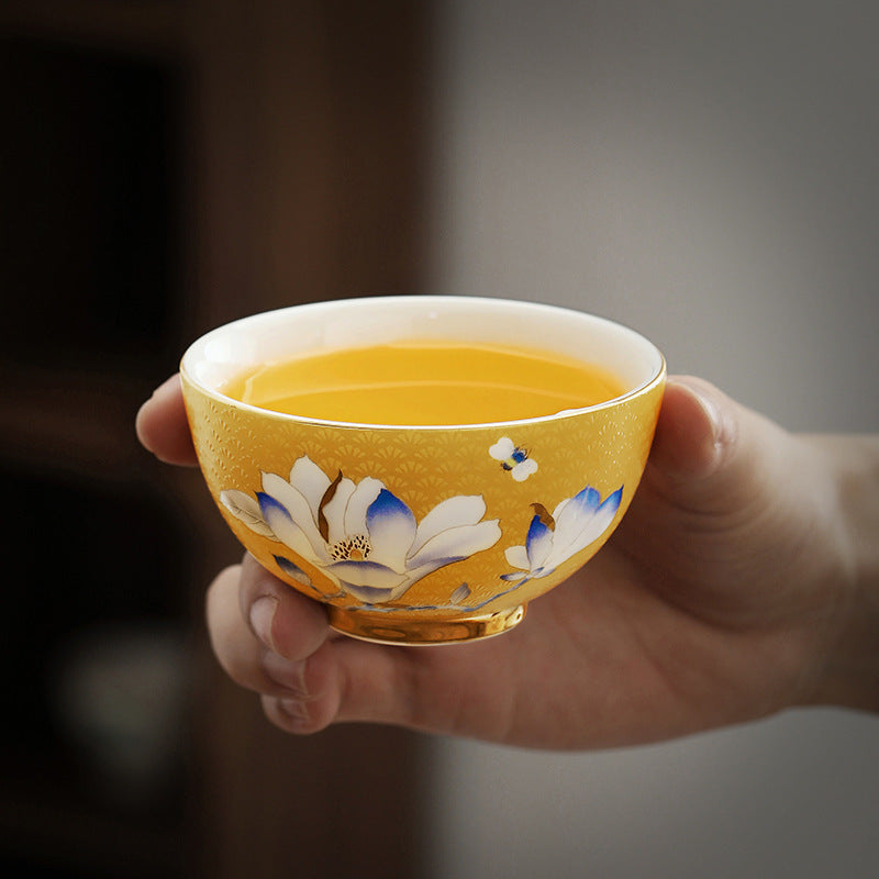Graceful Golden Orchid Goddess Tea Cup