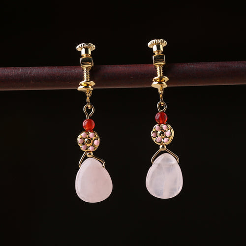 Antique Pink Crystal Agate Cloisonné Earrings