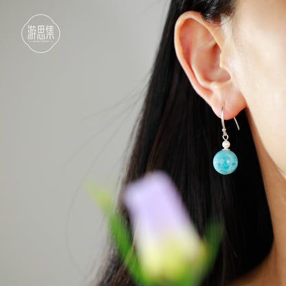 Natural  Sea Blue Stone Pearl Earrings