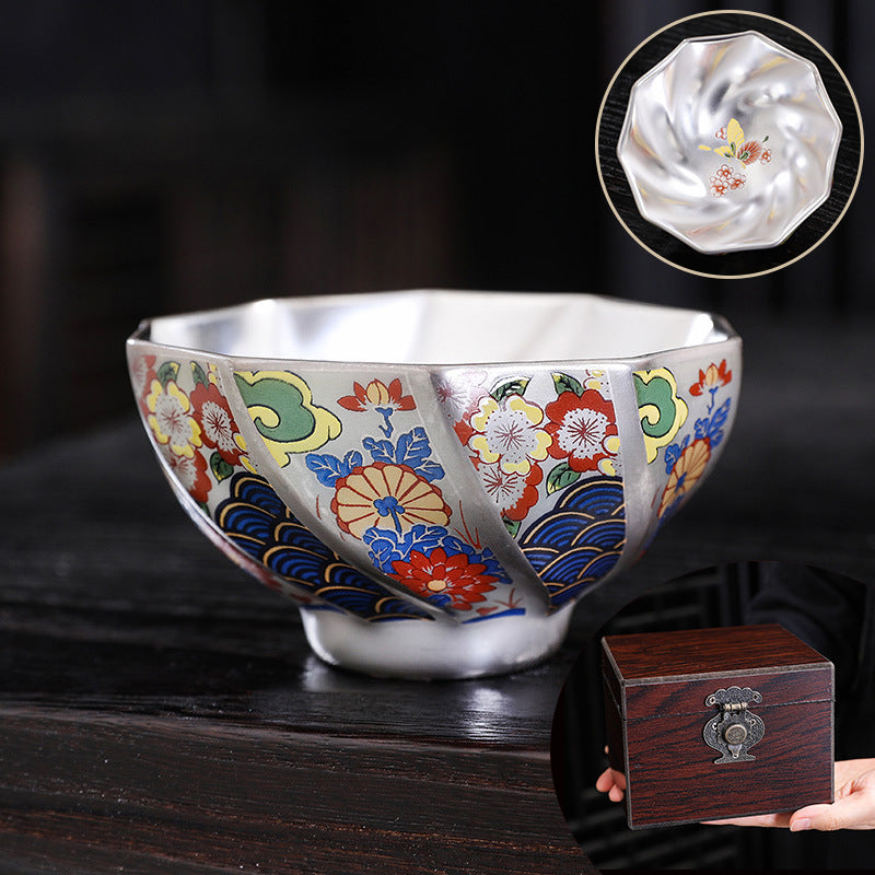 Japanese Enamel Color Silver Plated Tea Cup