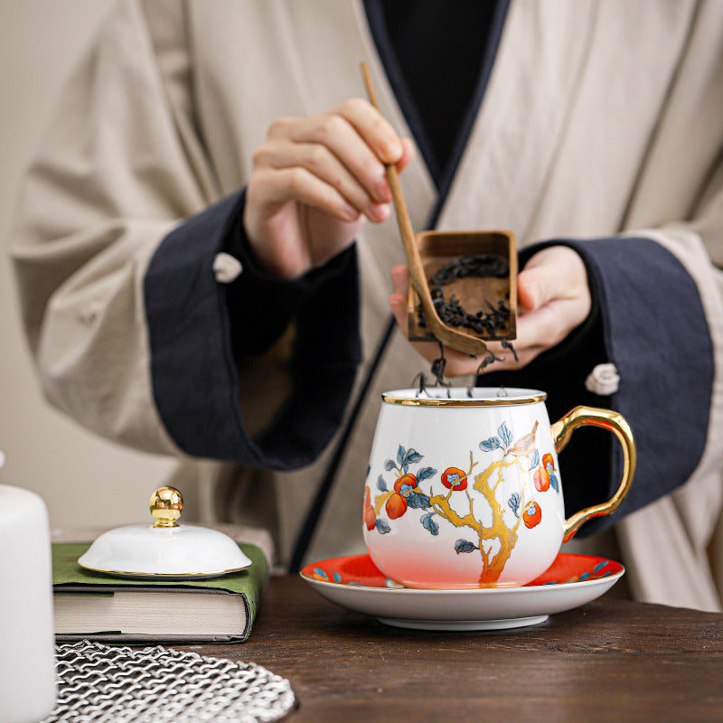 Persimmon Gold Mug Set with Tea Separation Filter