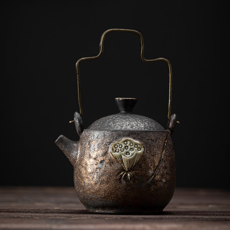 Japanese Style Gold Iron Glaze Zen Lotus Beam Teapot