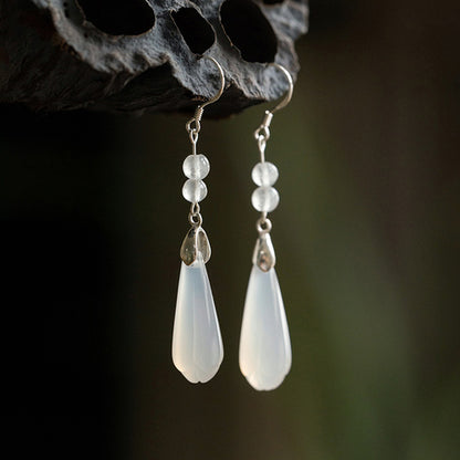 Natural White Jade Magnolia Earrings