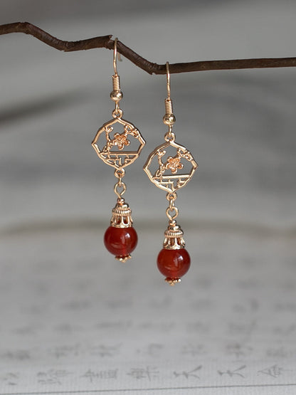 Ancient Red Agate Eardrops Earrings