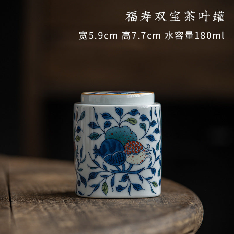 Ceramic Tea Pot Small Size Portable Seal Empty Can High-End Vintage Teaware Storage Pu&