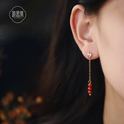 Chinese Niche Design Tassel Long Red Earrings