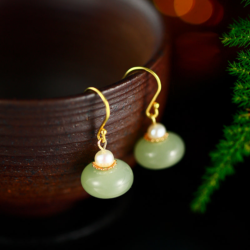 Exquisite Handmade Jade and Pearl Earrings