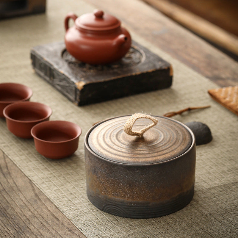 Vintage Japanese Style Coarse Ceramic Tea Jar