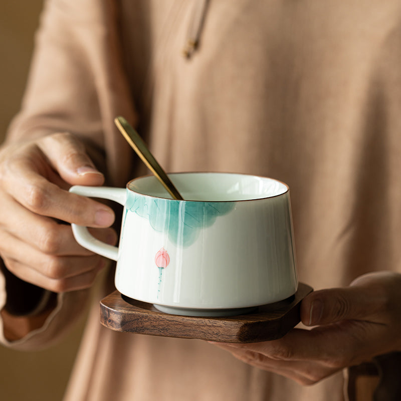 Hand-Painted Chinese Elegance Lotus Underglaze Coffee Cup