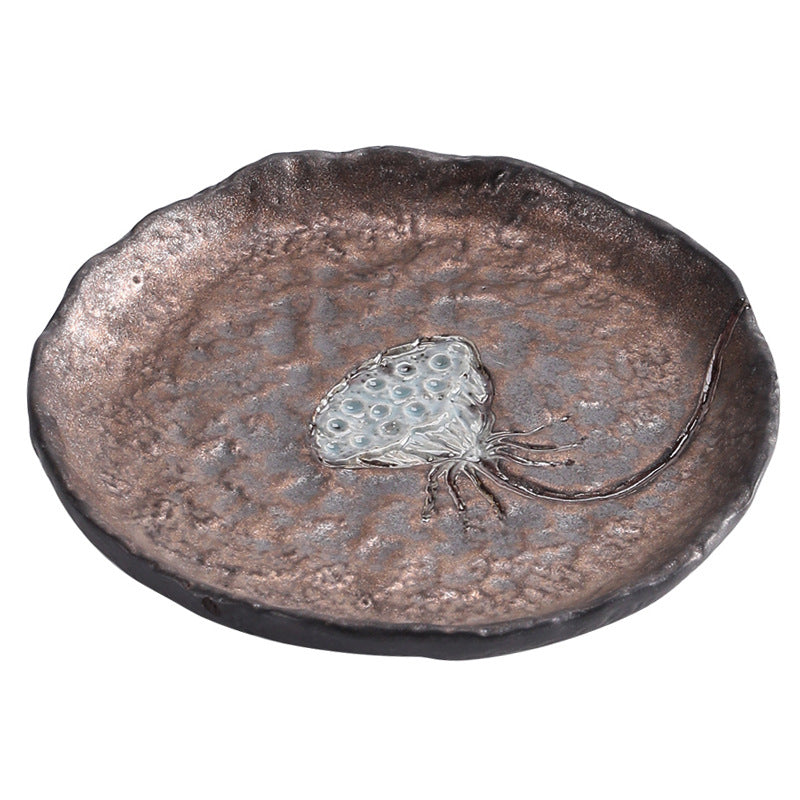 Japanese Style Gilding Iron Glaze Lotus Tea Tray