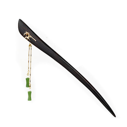 Olive Jade Ebony Bamboo Joint Tassel Hairpin