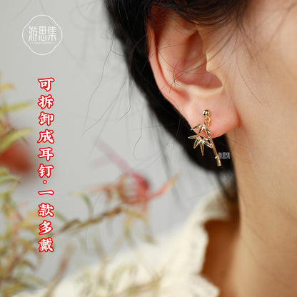 Red Agate Bamboo Tassel Long Earrings