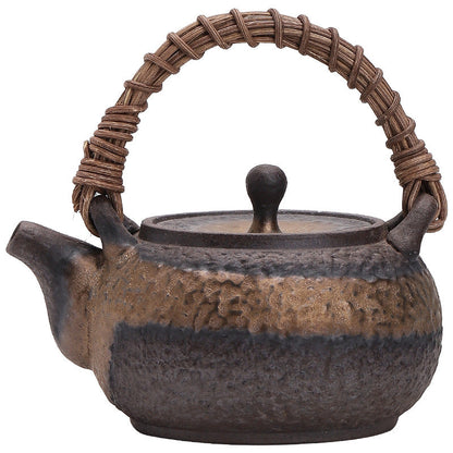 Japanese Style Gilding Iron Glaze Rattan Loop-Handled Teapot