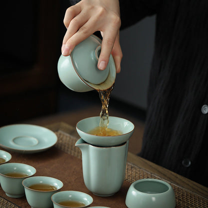 High-End Ru Ware Porcelain Tea Set