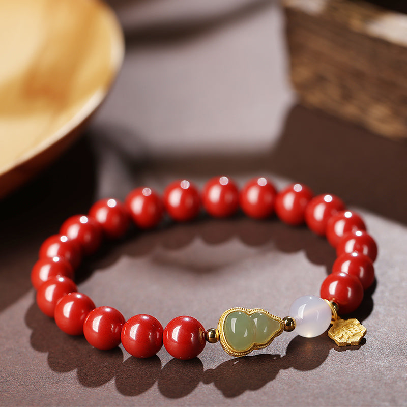 Cinnabar and Hetian Jade Gourd Bracelet