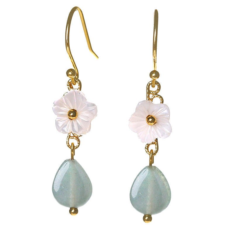 Elegant Shell Flower Dongling Jade Earrings