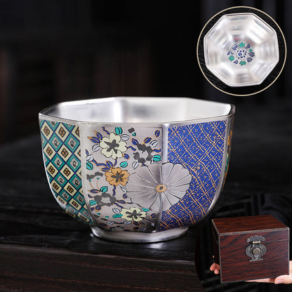 Japanese Enamel Color Silver Plated Tea Cup