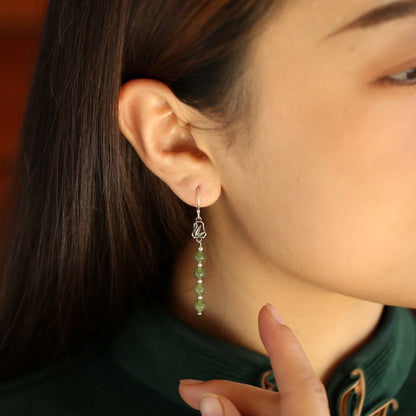925 Silver Hollow Leaf Graceful Hetian Jade Long Earrings