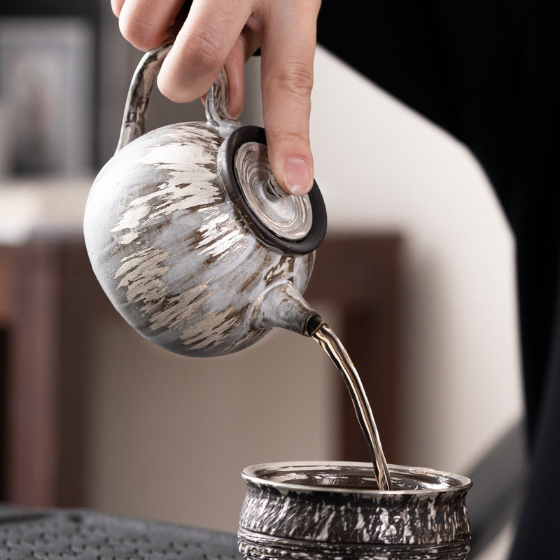 Motao Silver Static Pot Retro Stoneware Teapot