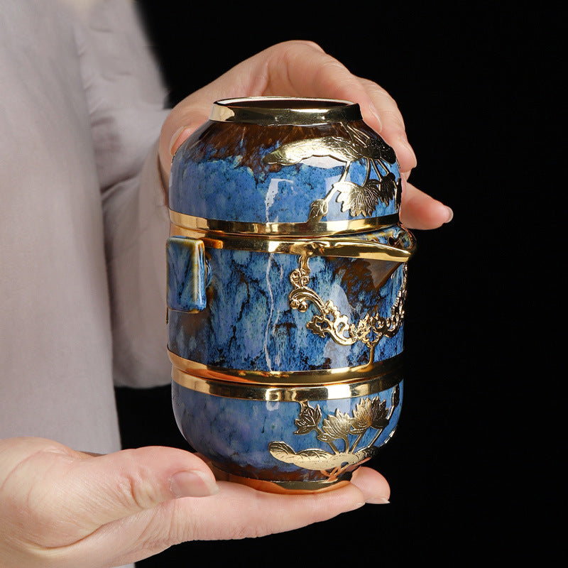 Jianzhan Single Gold-Inlaid Portable Travel Tea Set