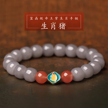 Zodiac Hetian Jade Red Agate Buddha Beads Bracelet