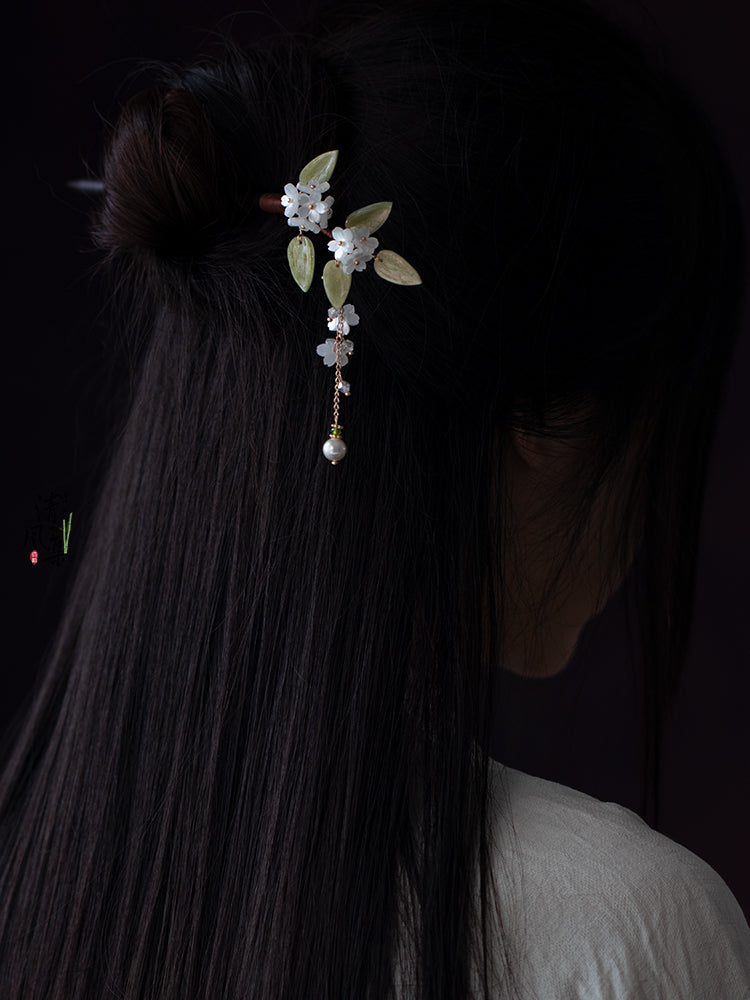 Exquisite Purple Flower Leaves Tassel Pearl Hairpin