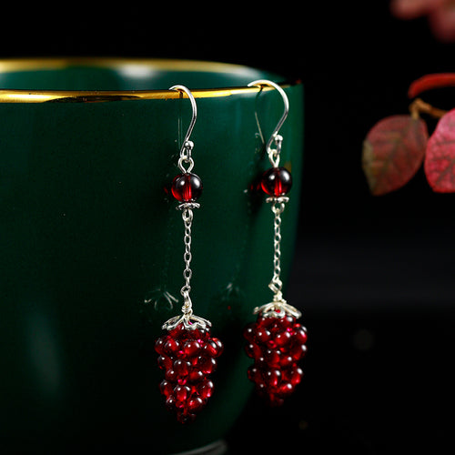 Handcrafted Silver Garnet Grape Earrings