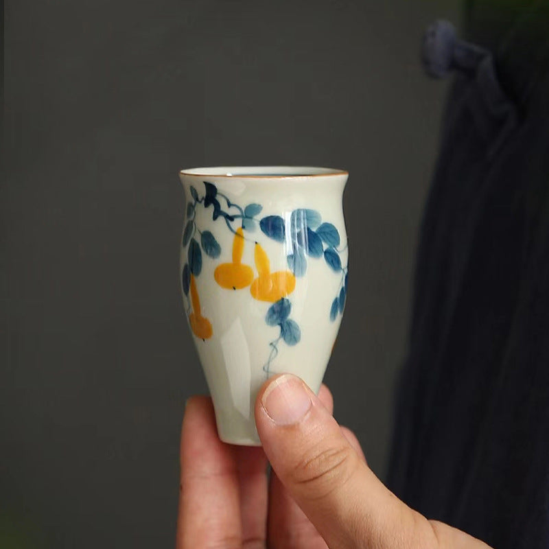Gray Wood-Grain Hand-drawn Kung Fu Tea Cup