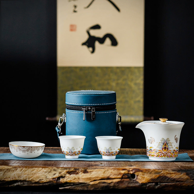 Portable Travel Tea Set  One Pot Fills Three Cups