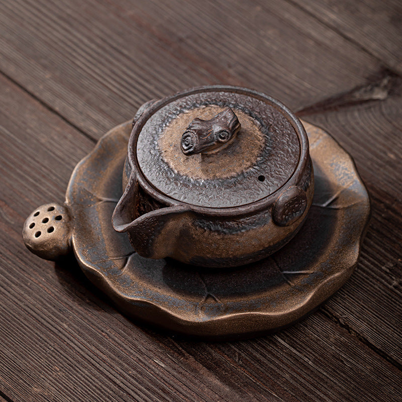 Vintage Stoneware Gold Iron Glaze Hand-Held Pot