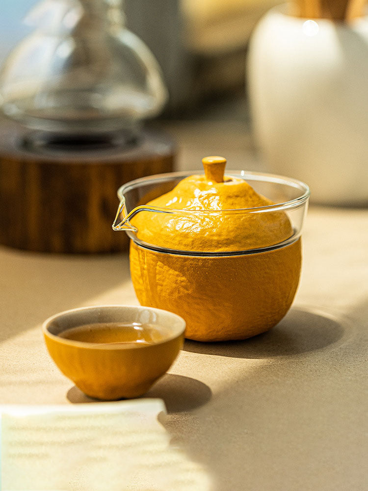 Dehua Orange Ceramic Outdoor Travel Tea Set