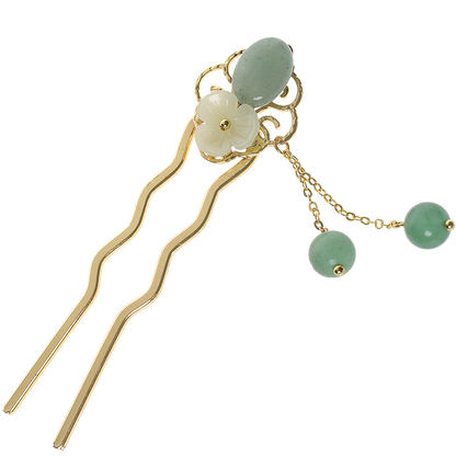 Simple Green Jade Tassel Metal Hairpin