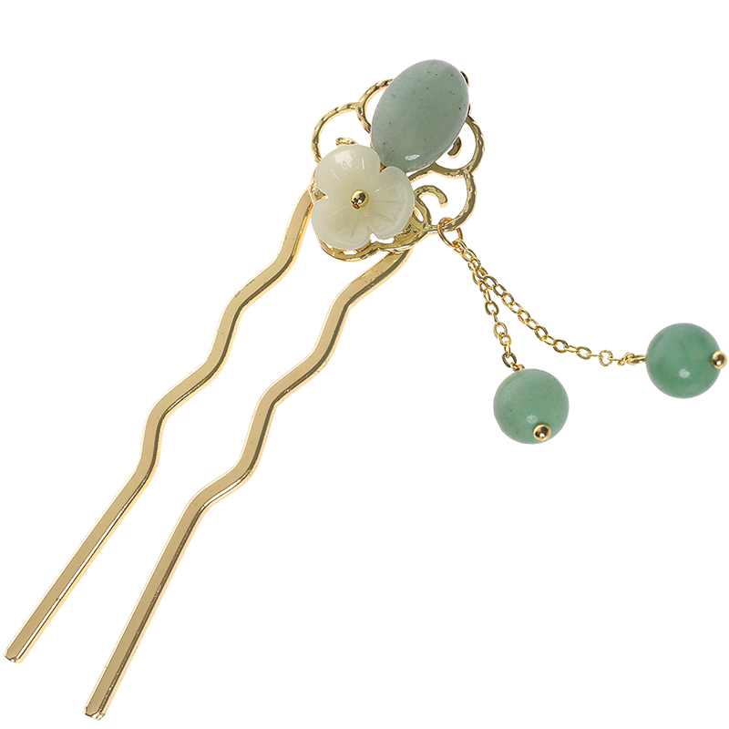 Simple Green Jade Tassel Metal Hairpin