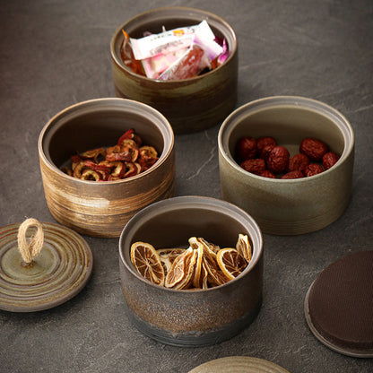 Vintage Japanese Style Coarse Ceramic Tea Jar