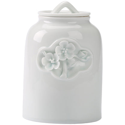 Handmade Plum Tea Pot Household Large Porcelain Sealed Storage Storage Tank Tea Utensils Moisture-Proof Tea Warehouse