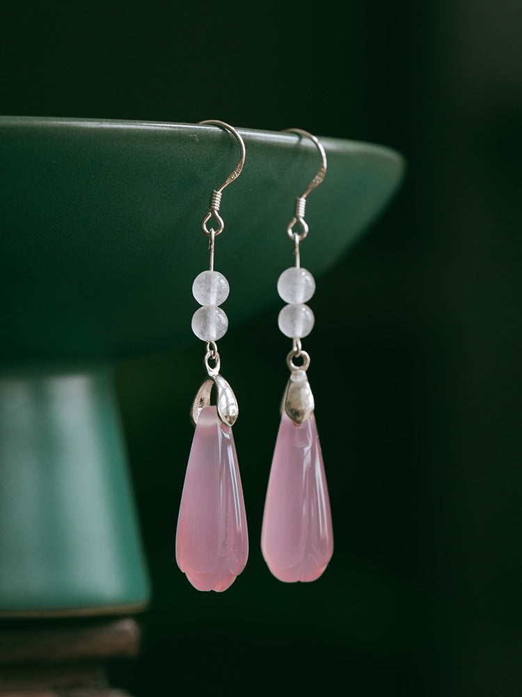 Natural White Jade Magnolia Earrings