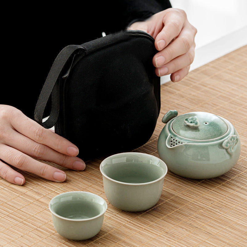 Loose blue glaze Ruyi Travel Tea Set