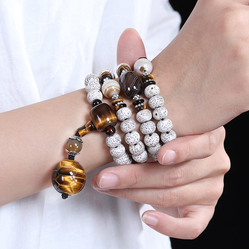 Agate Dzi Bead Xingyue Bodhi 180 Beads Bracelet