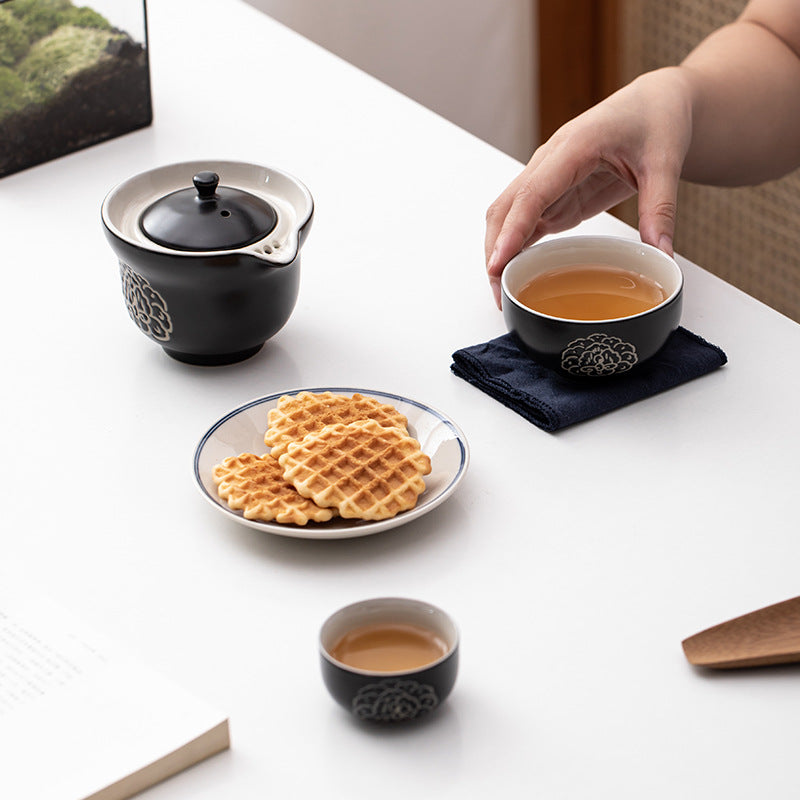 Black Ceramic Portable Travel Tea Set