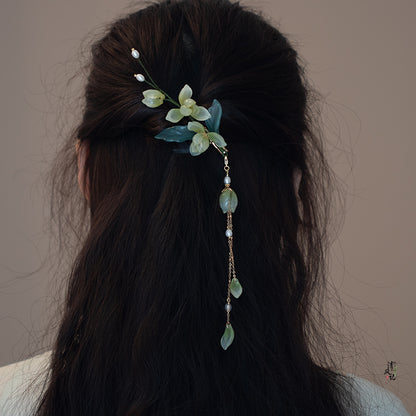 Purple Glass Flower Gold-Plated Tassel Hairpin