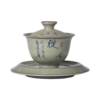 Ru Ware Blue and White GAIWAN Ceramic Kung Fu Tea Set