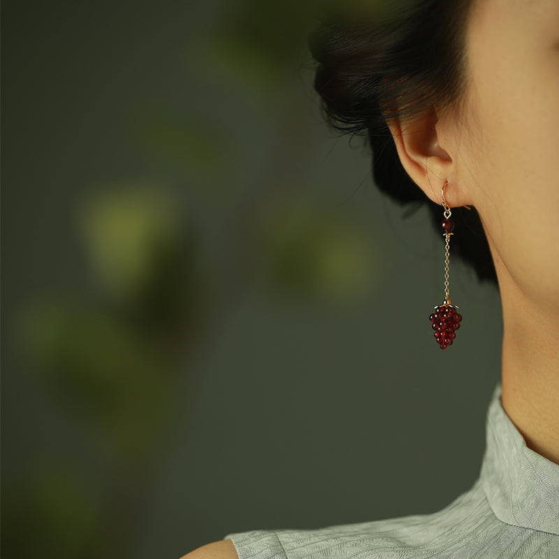 Handcrafted Silver Garnet Grape Earrings